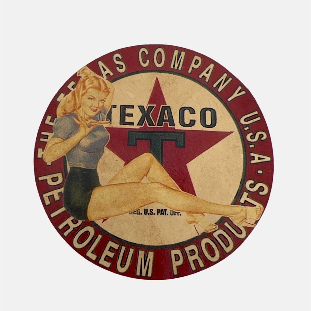 Vintage Texaco Petroleum Products Pin-Up Girl Ashtray Insert Label Unused 2.75"